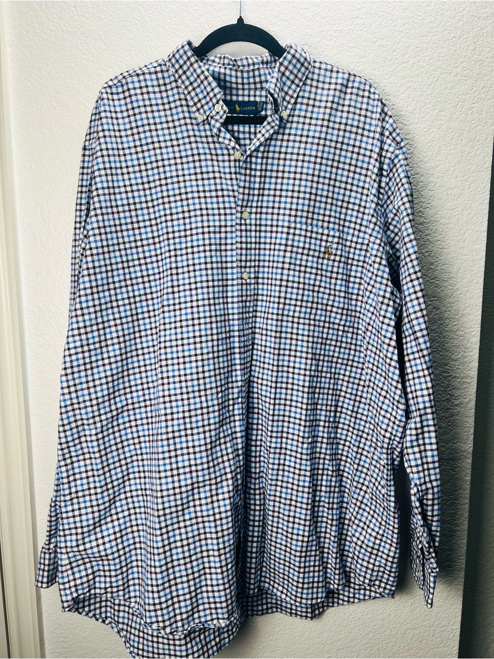 Ralph Lauren 2XLT Blue Purple Check Cotton Button Down Shirt Classic Fit